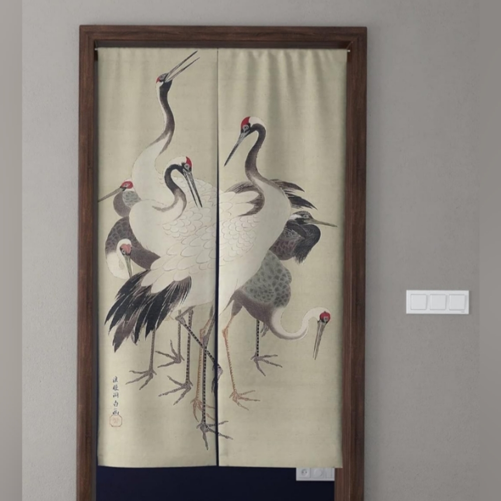 Cranes Birds Japanese Noren Split Curtain Asian Doorway Wall Art Room Divider